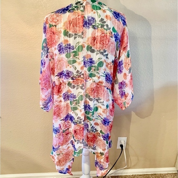 NWT Rachel Roy Wrap Robe L/XL Sheer Lightweight Flowy Boho Pink Purple Floral - Picture 11 of 15